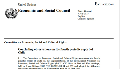 Chile: CESCR  Concluding observations, E/C.12/CHL/CO/4, para. 30,  19 June 2015