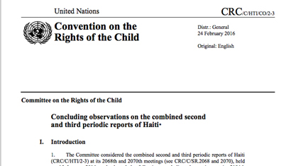 Haiti: CRC, Concluding observations: Haiti, CRC/C/HTI/CO/2-3, paras. 58 - 59, 29 January 2016