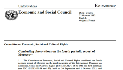 Morocco: CESCR, Concluding observations, E/C.12/MAR/CO/4, paras. 47-48,  22 October 2015