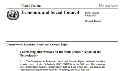 The Netherlands: CESCR, Concluding Observations, E/C.12/NLD/CO/6, paras. 9-10,  23 June 2017