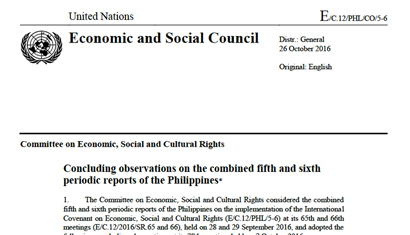 Philippines: CRC,  Concluding Observations, E/C.12/PHL/CO/5-6, paras. 55–56, 7 October 2016