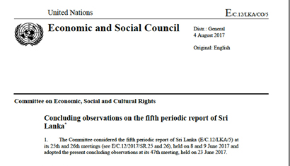 Sri Lanka: CESCR,  Concluding Observations, E/C.12/LKA/CO/5, para. 63, 23 June 2017