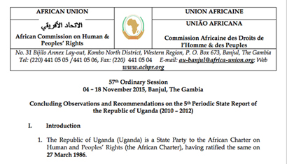 Uganda: ACHPR, Concluding Observations & Recommendations on the 5th Periodic State Report of the Republic of Uganda (2010 – 2012)