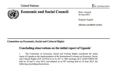 Uganda, CESCR, Concluding observations, E/C.12/UGA/CO/1, para. 36, 24 June 2015