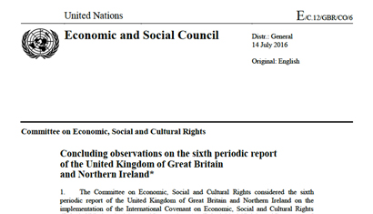 United Kingdom: CESCR, Concluding observations, E/C.12/GBR/CO/6, paras. 14–15, 24 June 2016